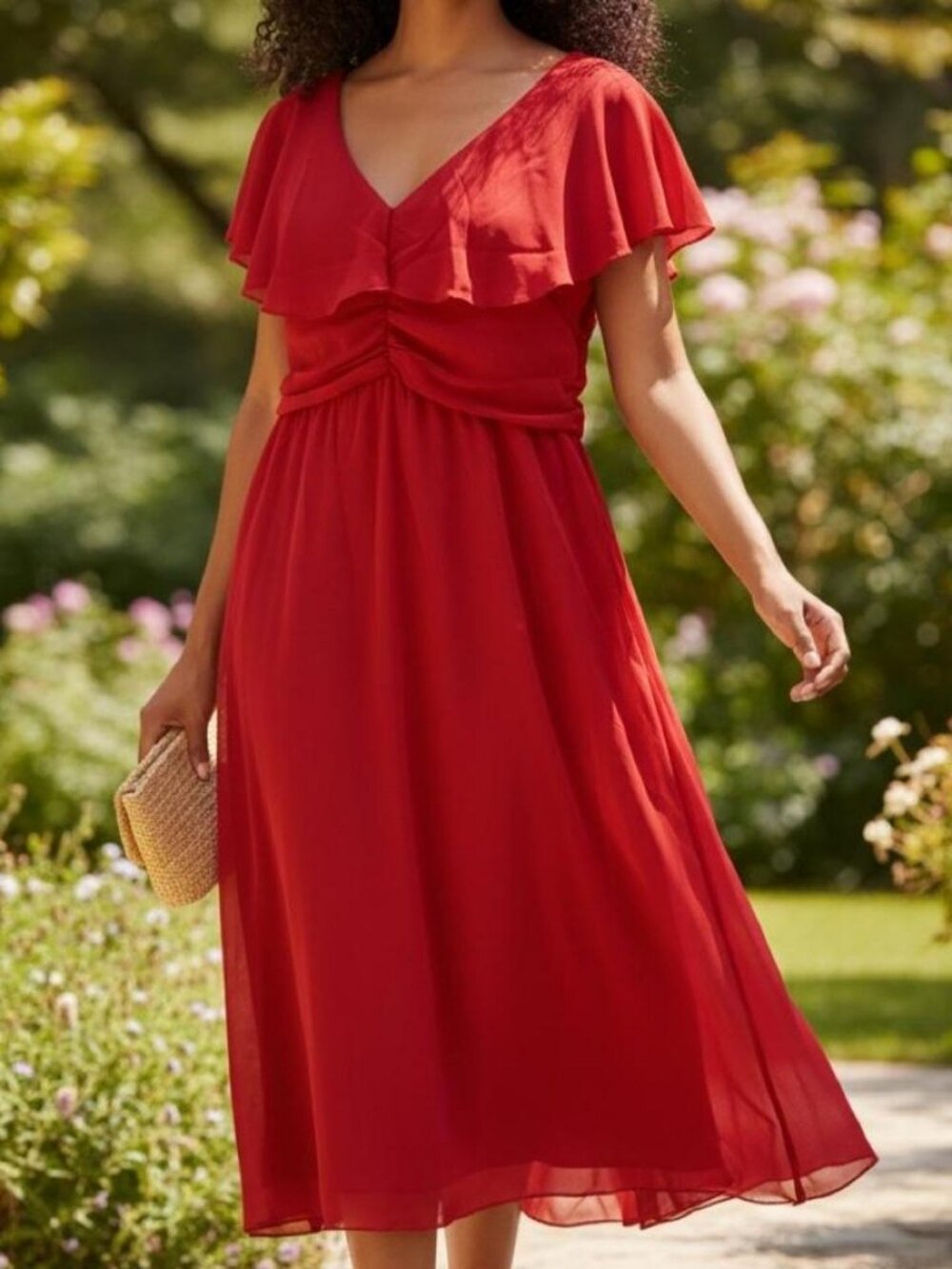 Lulus Ideal Perception Red Flutter Sleeve Chiffon Midi Dress